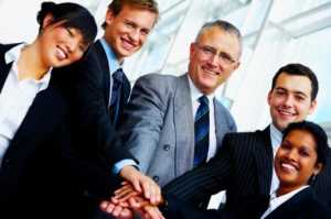 business people joining hands together