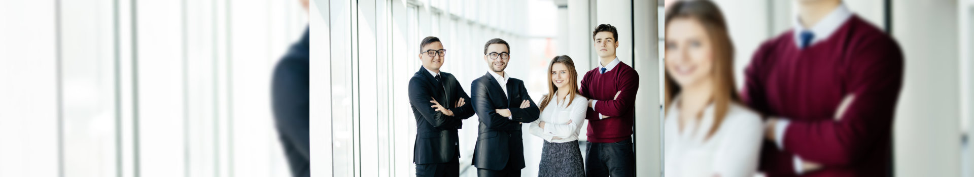 The business people walk in the office hall